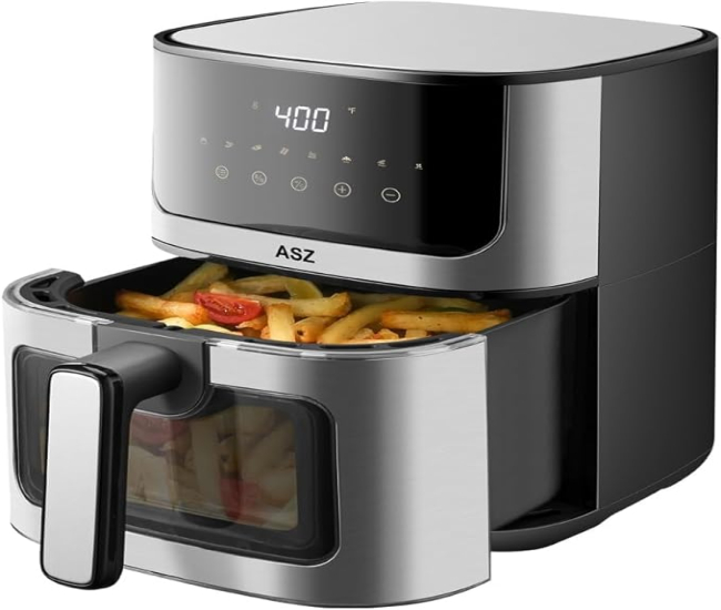 ASZ Compact 5 qt Air Fryer with Window - Portable Digital 5qt Small Airfryer - 8 Presets Bake Toast Broil Reheat Bacon, Non-Stick Basket + 2 Trays, Automatic Shutoff，Kitchen Appliance (4.7L)