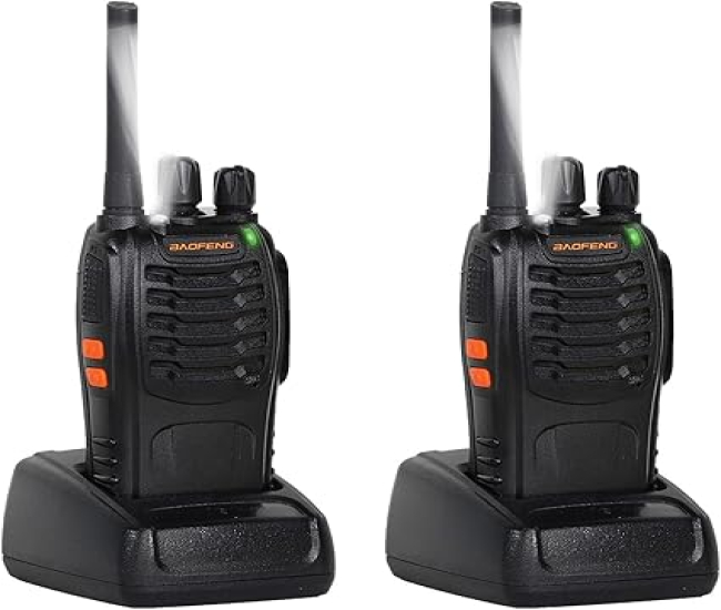 BAOFENG H-888S Walkie Talkie Long Range 16 Channel FRS Radio Hands-Free Rechargeable 2 Way Radio with Earpiece LED Flashlight USB Charger (2 Pack)