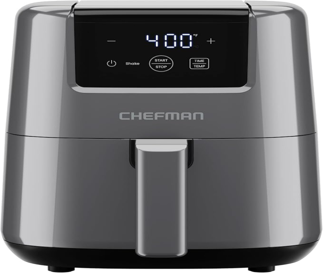 CHEFMAN 2 Qt Mini Air Fryer – Digital Space-Saving Compact Air Fryer with Nonstick and Dishwasher Safe Basket, Quick & Easy Meals in Minutes, Features Digital Timer and Shake Reminder – Grey