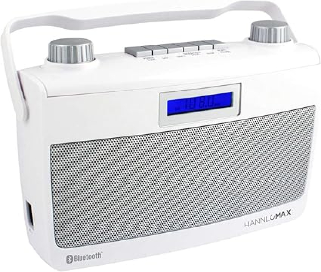 HANNLOMAX HX-500R Portable AM/FM Radio, Bluetooth, USB Port for MP3 Playback, Aux-in (White)