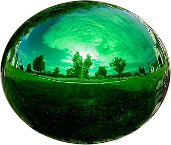 Lily's Home Stainless Steel Gazing Globe Mirror Ball, Colorful and Shiny Addition to Any Garden or Home. Sparkling Green (12 Inch)