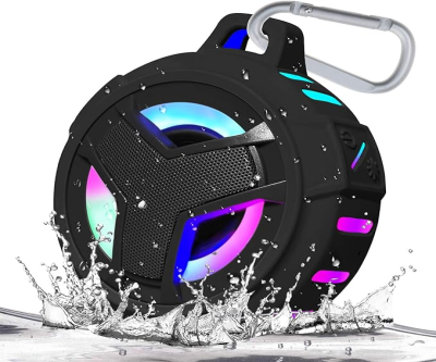 EBODA Bluetooth Shower Speaker, Portable Bluetooth Speakers, IP67 Waterproof Outdoor Speaker Wireless with LED Light, Floating, 2000mAh, True Wireless Stereo for Pool, Kayak, Bike, Golf, Gifts -Black