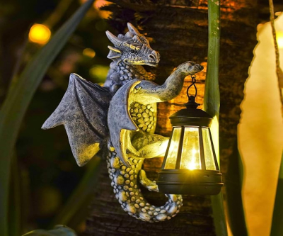 Fashionoda Dragon Tree Hugger with Solar Lights - 9.3 Inch Resin Dragon Statue for Outside Garden Yard Decor,Unique Outdoor Dragon Gifts & Birthday Gifts for Mom Women Grandma