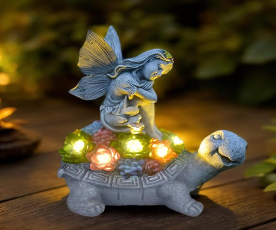 Fohil Solar Turtle Outdoor Garden Statues Lights with Cute Fairy, Tortoise Statue for Patio, Balcony, Yard Decorations, Unique Housewarming Birthday Garden Gifts for Mom Women Grandma