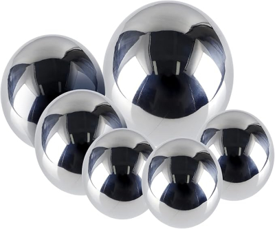 MOLIGOU 6 Pcs Stainless Steel Gazing Balls, 6in/4in/3.5in/3in Diameter Reflective Spheres, Gazing Globe Mirror Balls for Garden, Pond, Yard (Silver)