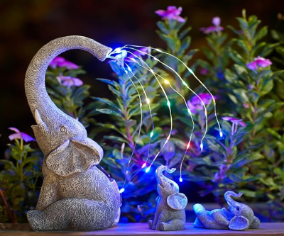 Qeeman Solar Elephant Statues for Garden Decor: Outdoor Sculptures for Lawn Ornaments -Outside Porch Patio Balcony Front Yard Birthday Gifts for Mom Grandma Women