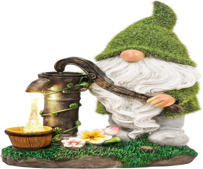 TERESA'S Collections Garden Gnomes Decorations for Yard with Solar Outdoor Lights, Flocked Garden Sculptures & Statues for Porch Patio Decor, Gifts for Mom, Garden Decor for Outside,Mothers Day 9.8